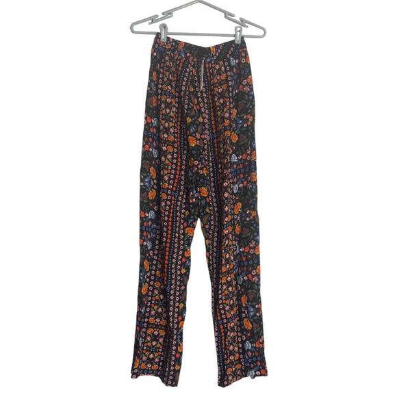 NEW Olivaceous Black Floral Thin Wide Leg Pants Women Small Boho Festival Hippie - Picture 6 of 16